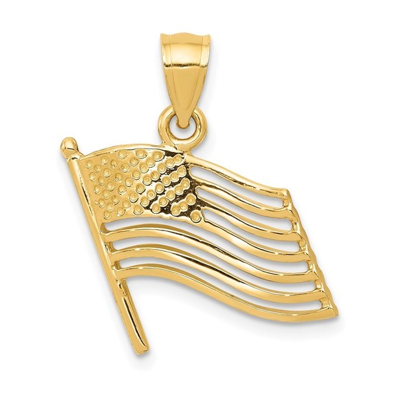 14k Yellow Gold Small Travel American Flag Necklace Charm...